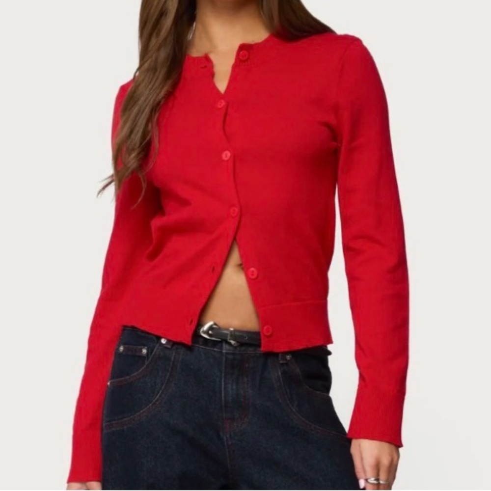 Edikted Red Button-Up Women's Sweater